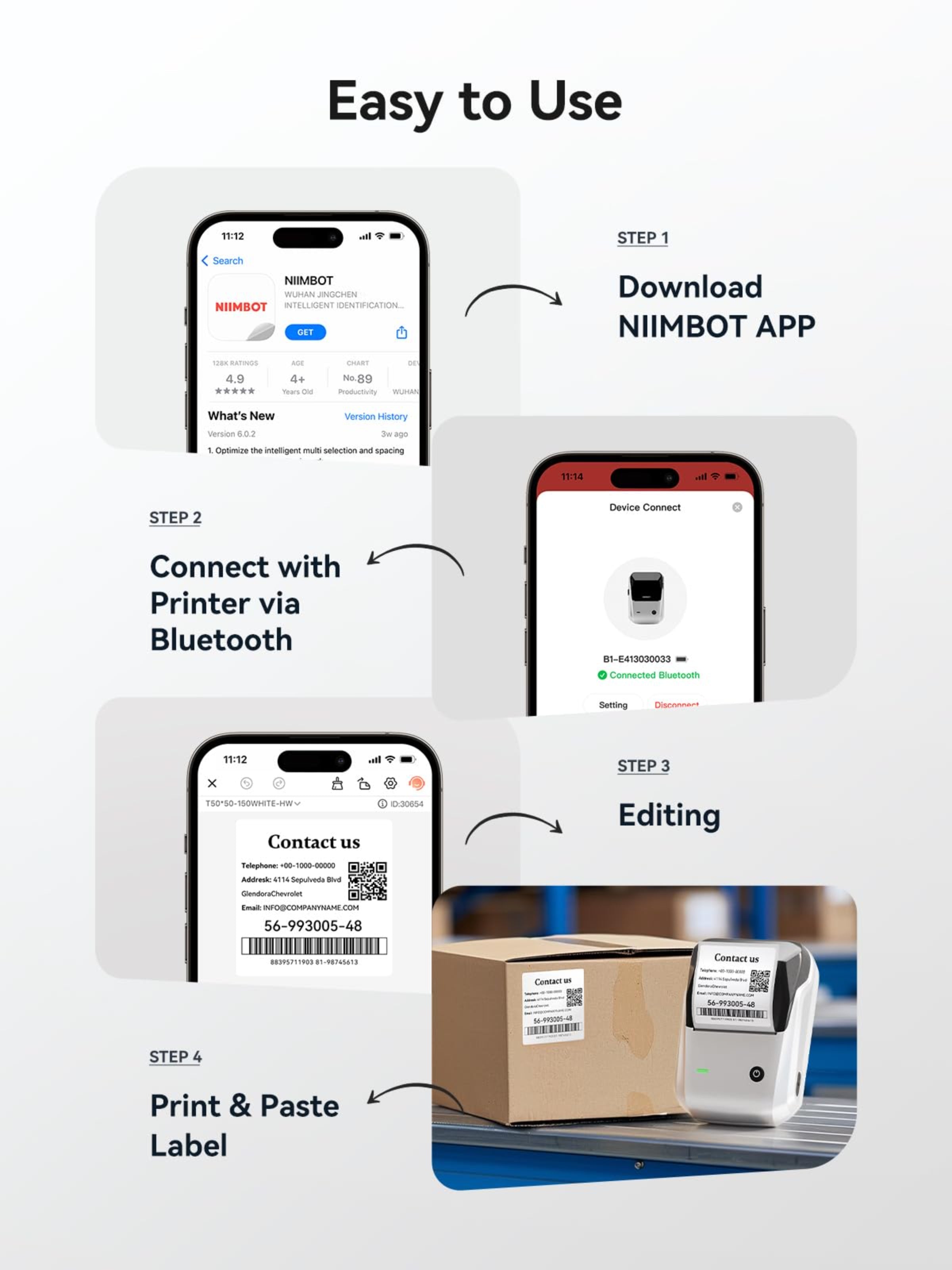 NB493 - NIIMBOT - B1 - PORTABLE THERMAL LABEL BLUETOOTH PRINTER INCLUDING FREE LABEL (50*30MM - WHITE)