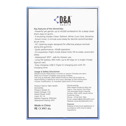 D&A HEALTH - DENTAVIBE - X1 - ELECTRONIC TOOTHBRUSH