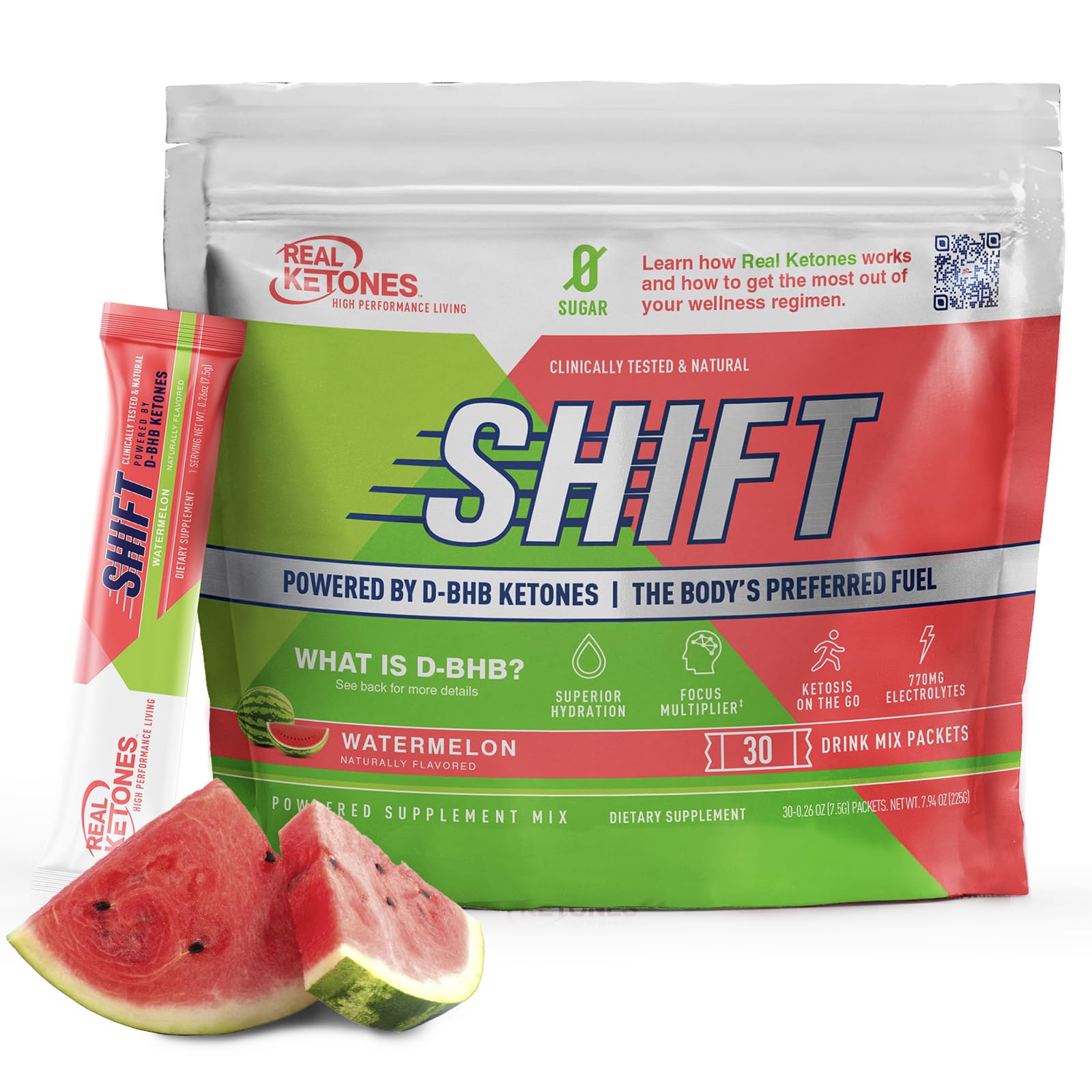 REAL KETONES - SHIFT - D-BHB EXOGENOUS KETONE DRINK MIX POWDER + ELECTROLYTES - 30 PACKETS