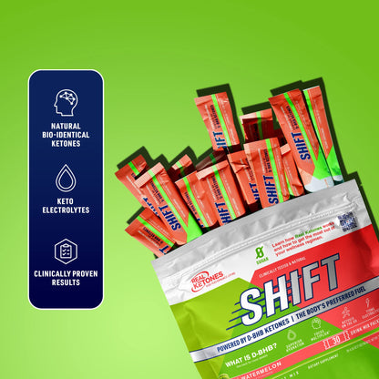 REAL KETONES - SHIFT - D-BHB EXOGENOUS KETONE DRINK MIX POWDER + ELECTROLYTES - 30 PACKETS