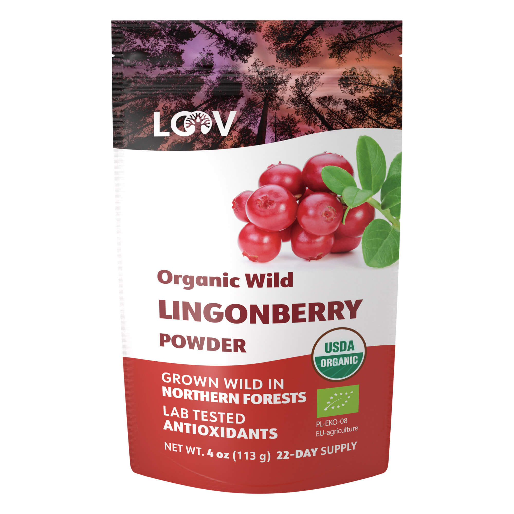 LOOV - ORGANIC WILD LINGONBERRY POWDER (FREEZE-DRIED) - 113G