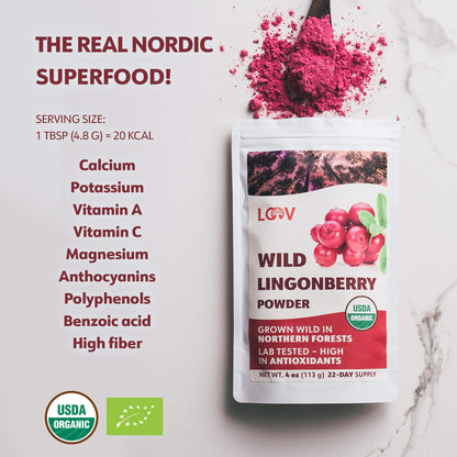 LOOV - ORGANIC WILD LINGONBERRY POWDER (FREEZE-DRIED) - 113G
