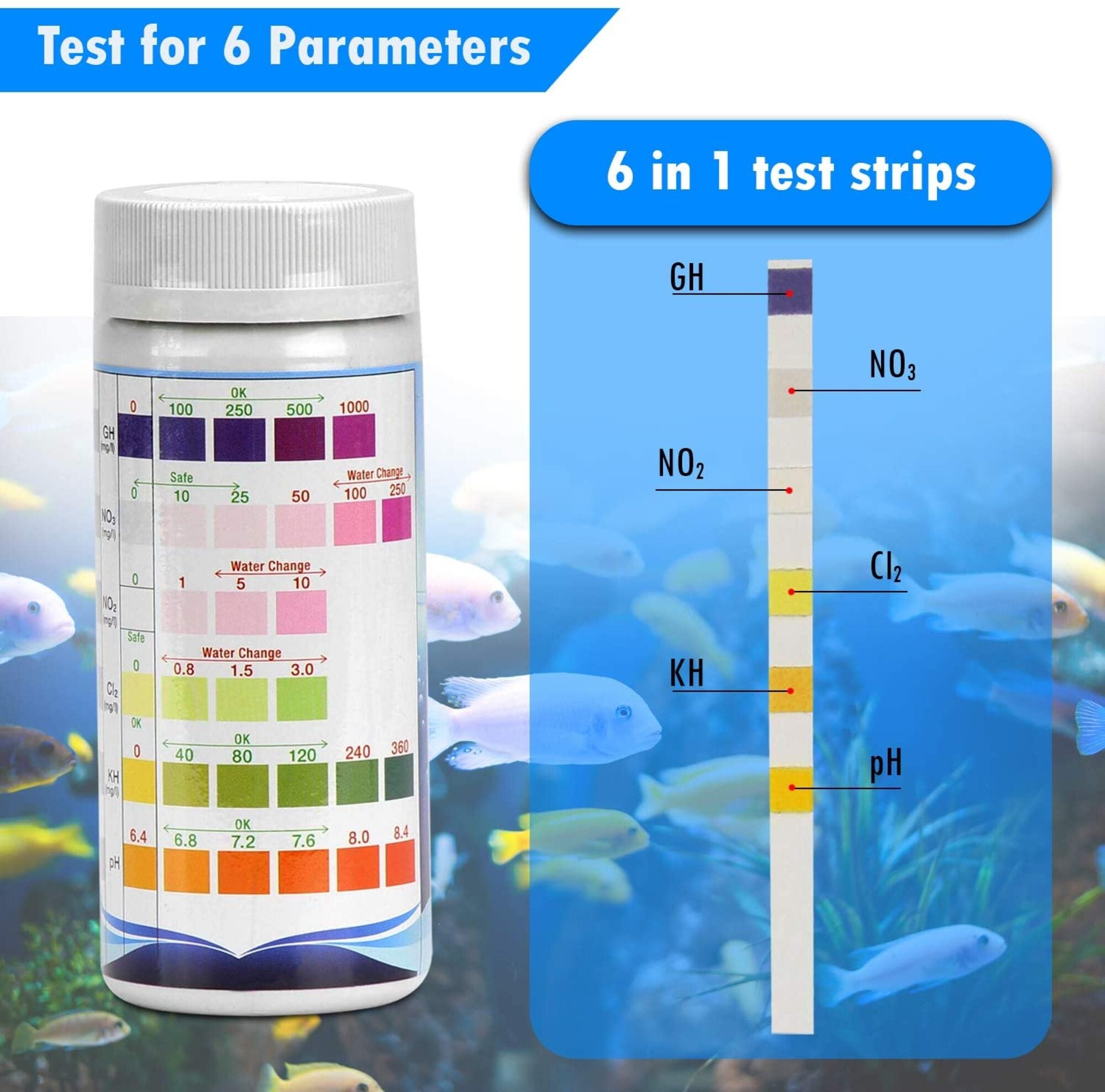SJ WAVE - 6 IN 1 AQUARIUM TEST STRIP KIT (100'S)