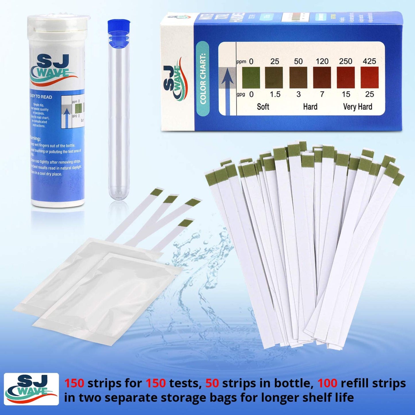 SJ WAVE - WATER TOTAL HARDNESS TEST STRIPS KIT (150'S)