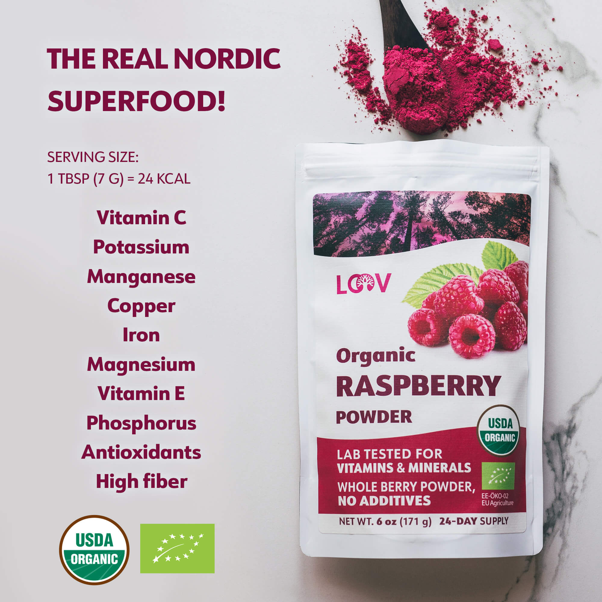 LOOV - ORGANIC RASPBERRY POWDER (FREEZE-DRIED) - 171G