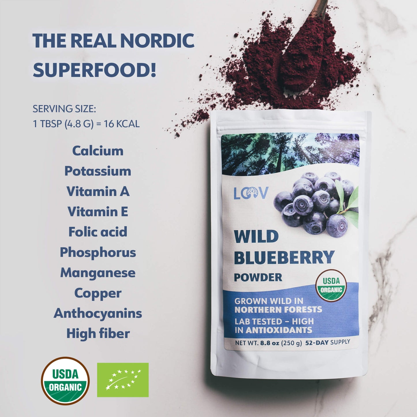 LOOV - ORGANIC WILD BLUEBERRY POWDER (FREEZE-DRIED) - 91G, 171G, 250G