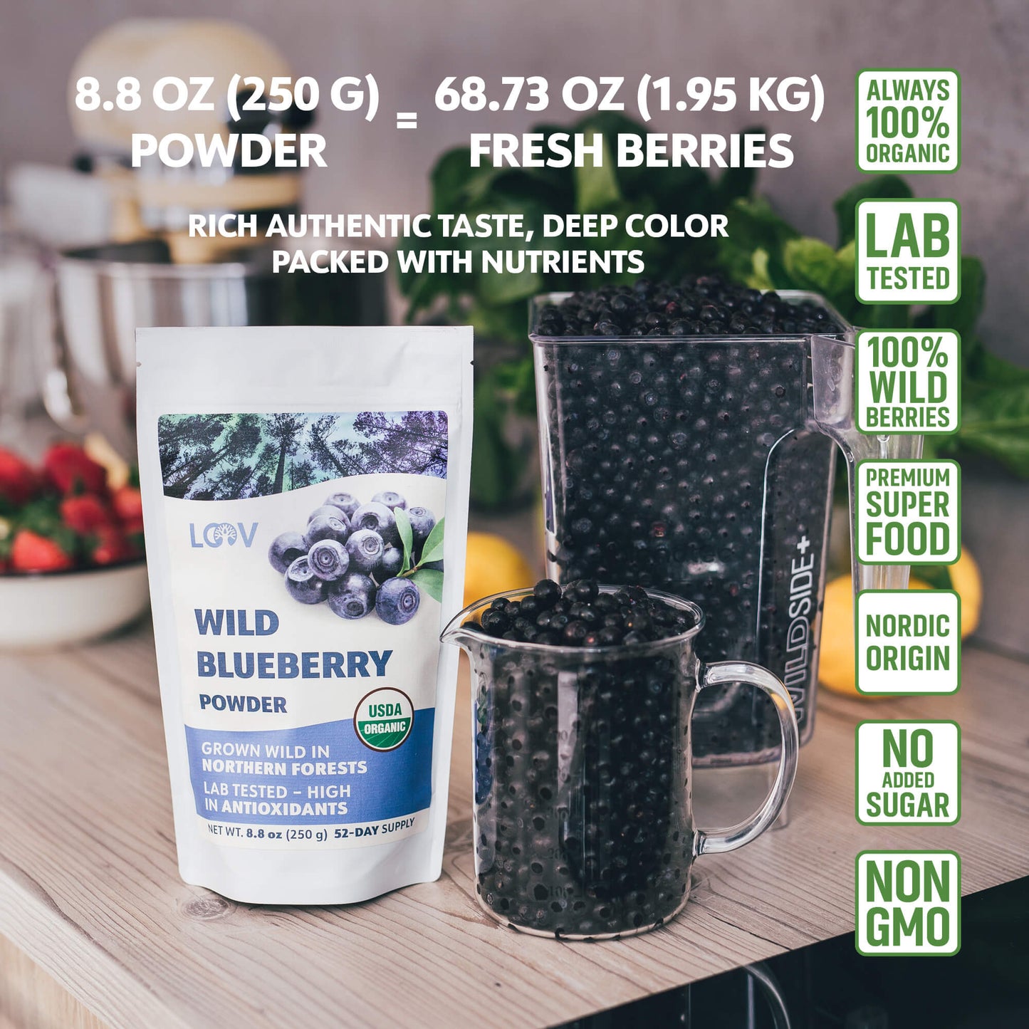 LOOV - ORGANIC WILD BLUEBERRY POWDER (FREEZE-DRIED) - 91G, 171G, 250G