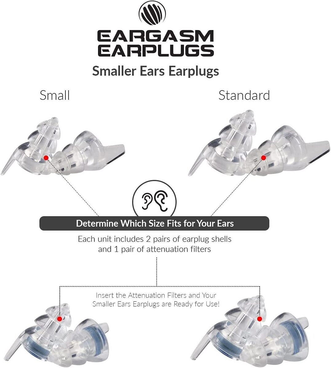 EARGASM HIGH FIDELITY EARPLUGS - SMALLER EARS OR STANDARD SIZE