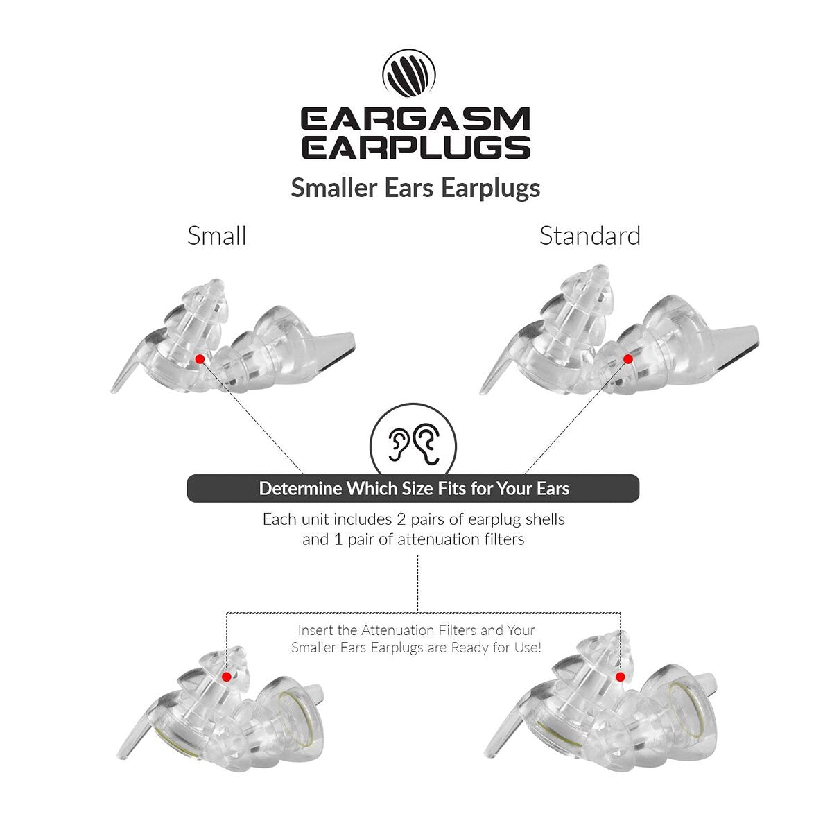 EARGASM HIGH FIDELITY EARPLUGS - SMALLER EARS OR STANDARD SIZE - TRANSPARENT EDITION