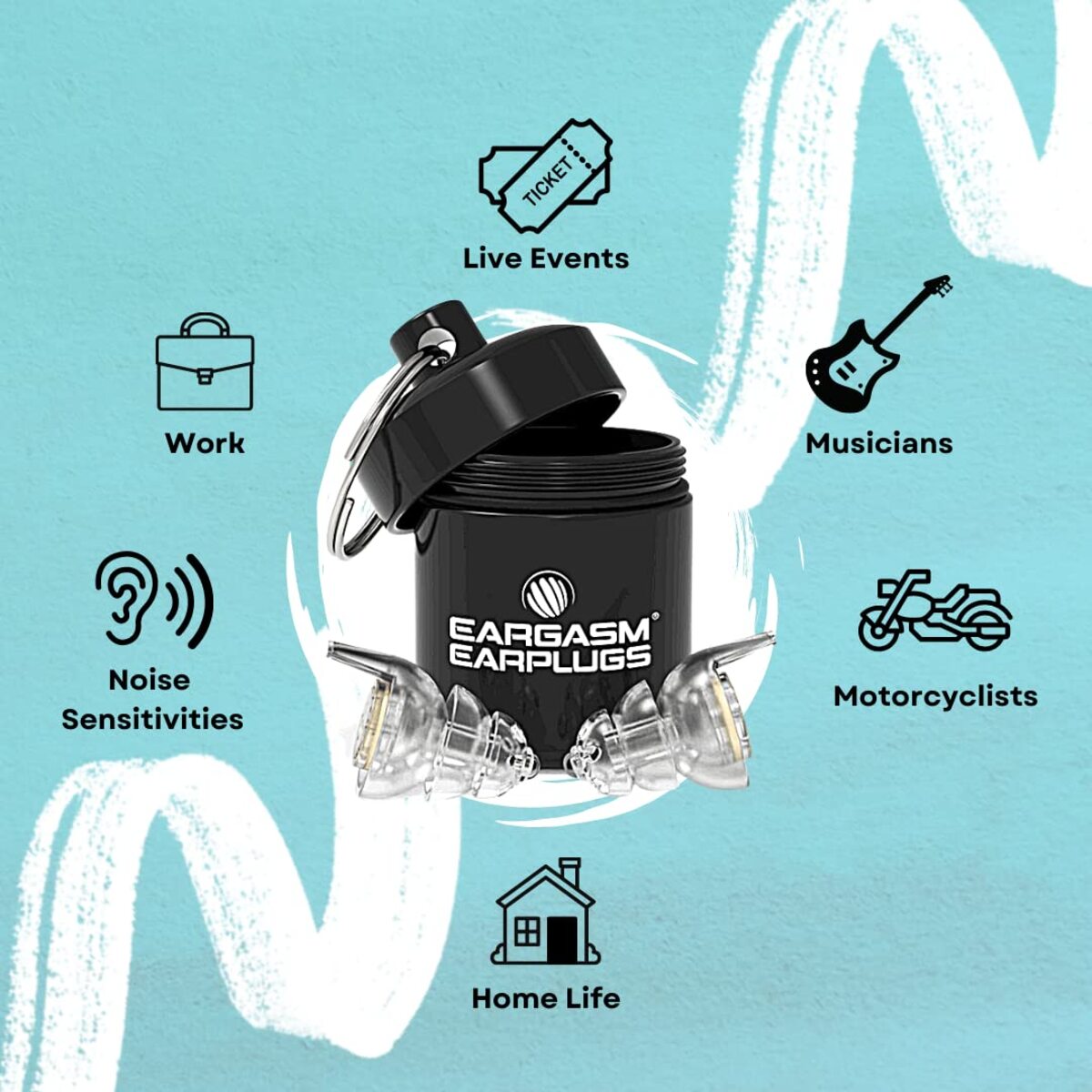 EARGASM HIGH FIDELITY EARPLUGS - SMALLER EARS OR STANDARD SIZE - TRANSPARENT EDITION