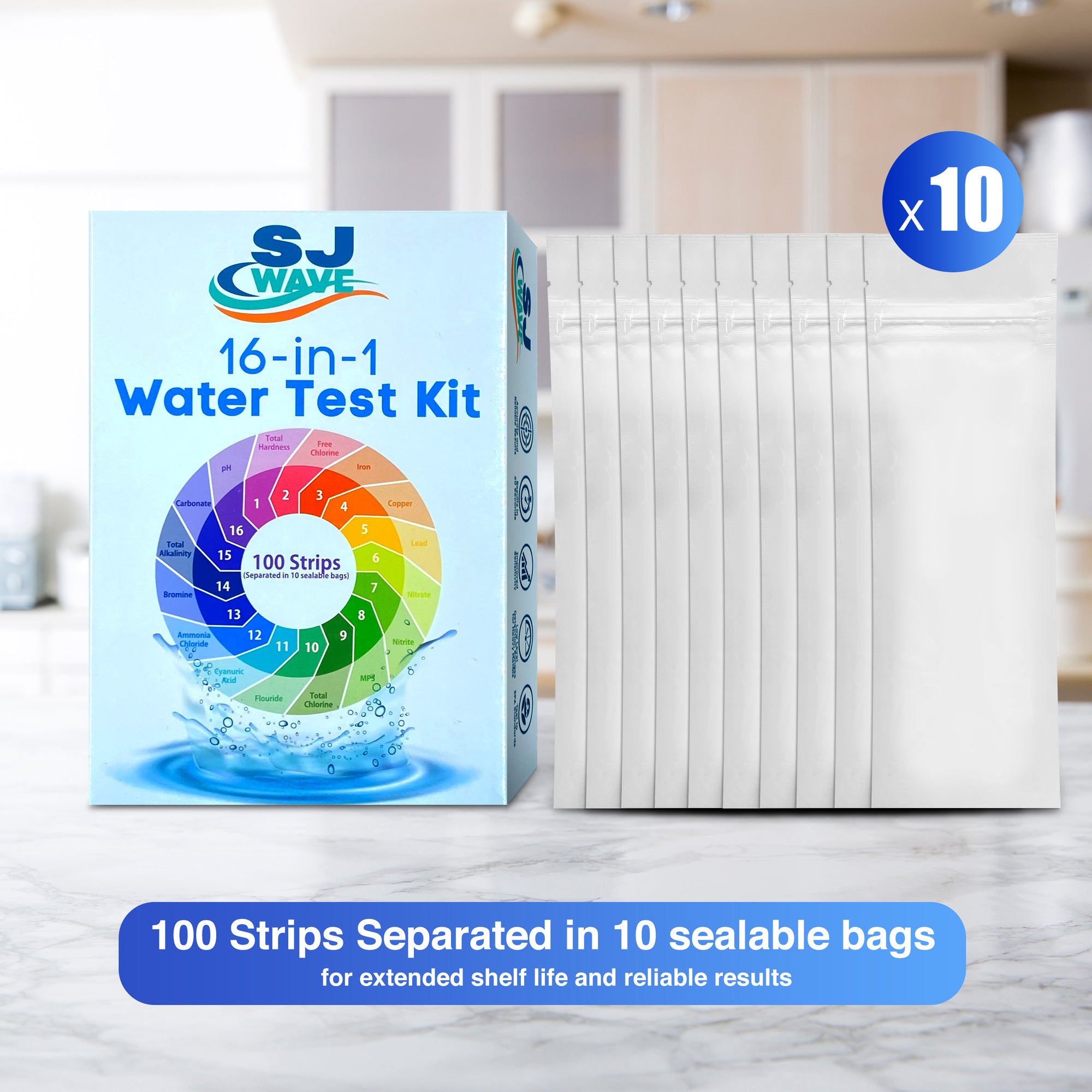SJ WAVE - 16 IN 1 WATER TEST STRIP KIT (100'S)