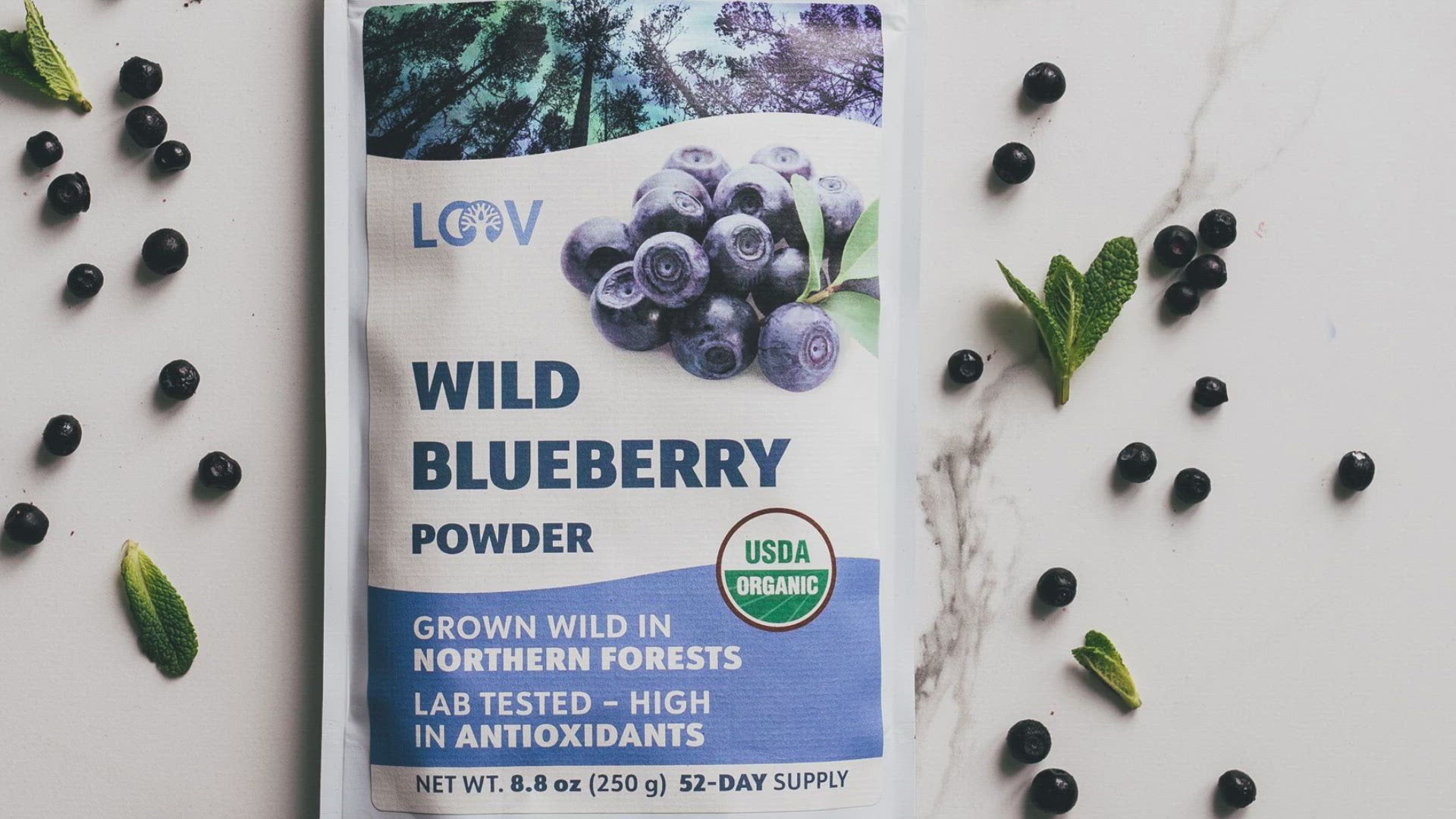 LOOV - ORGANIC WILD BLUEBERRY POWDER (FREEZE-DRIED) - 91G, 171G, 250G
