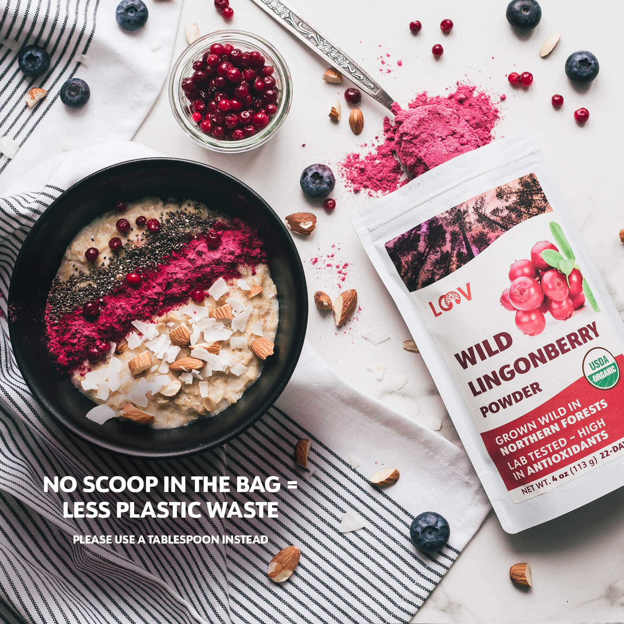 LOOV - ORGANIC WILD LINGONBERRY POWDER (FREEZE-DRIED) - 113G