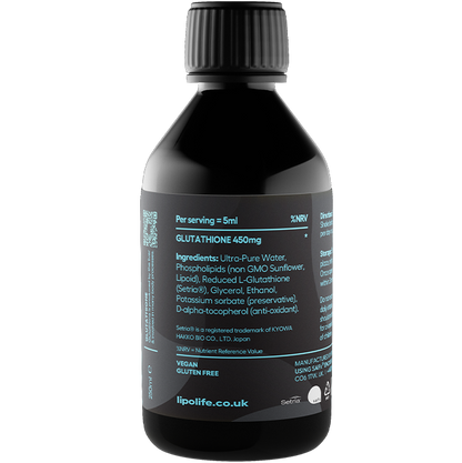 LIPOLIFE - LLG4 - LIPOSOMAL GLUTATHIONE - 450MG PER 5ML - 250ML - UNFLAVOURED