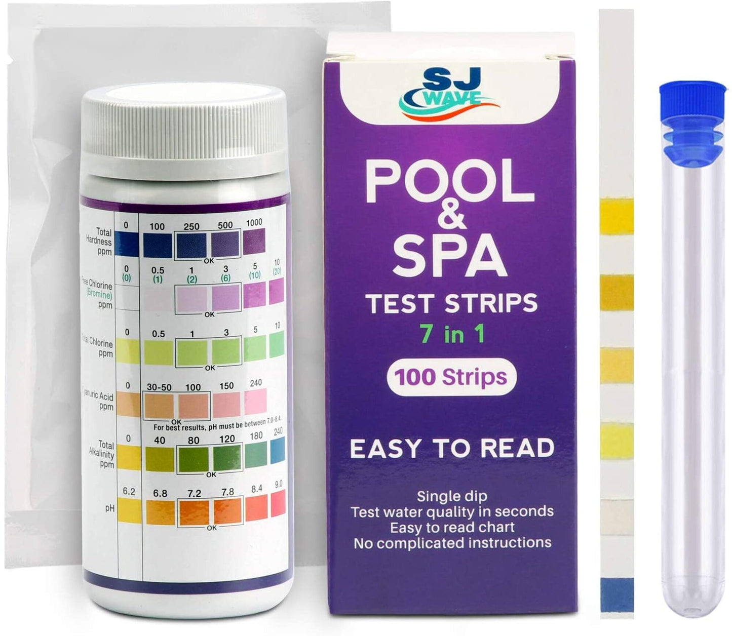 SJ WAVE - 7 IN 1 POOL & SPA TEST STRIPS (100'S)