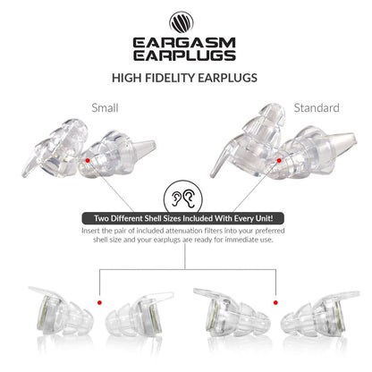 EARGASM HIGH FIDELITY EARPLUGS - SMALLER EARS OR STANDARD SIZE - TRANSPARENT EDITION